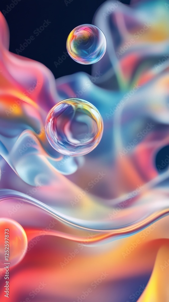 Poster abstract 3d background wallpaper floating orbs and fluid waves of color intersecting in midair the d