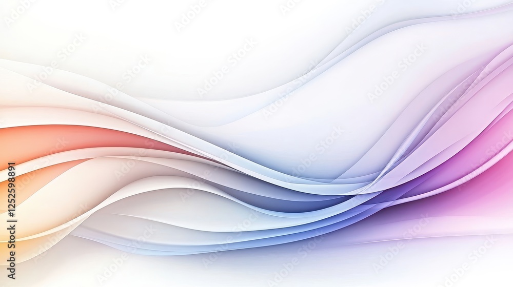 Poster white background featuring pastel-colored abstract waves in soft gradient transitions for an elegant