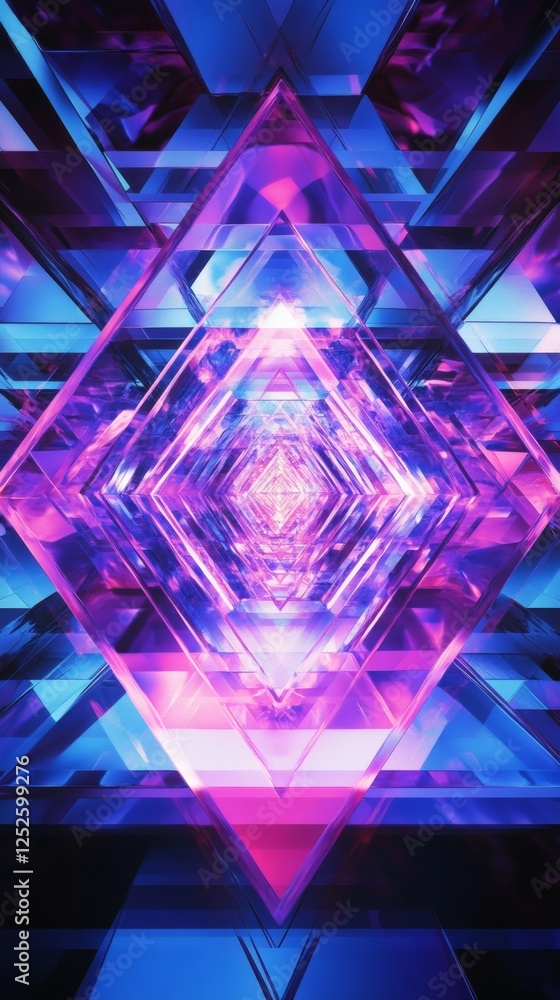 Poster abstract 3d geometric design layered purple and blue triangles forming a fractal pattern the design 