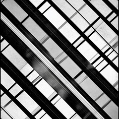 A set of intersecting black-and-white diagonal lines, creating a bold and dynamic abstract design.