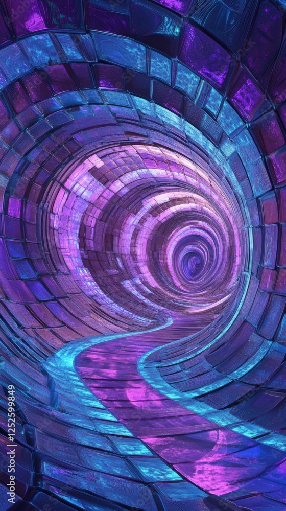 Fototapete abstract 3d geometric design intricate purple and blue structures forming an endless tunnel the shap