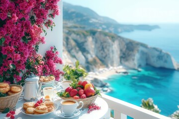 Obraz premium Scenic breakfast overlooking stunning coastal cliffs
