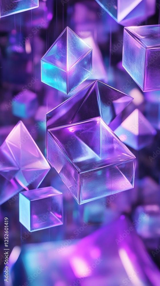 Fototapete abstract 3d render of purple blue geometric shapes stacked in layers with sharp edges the compositio