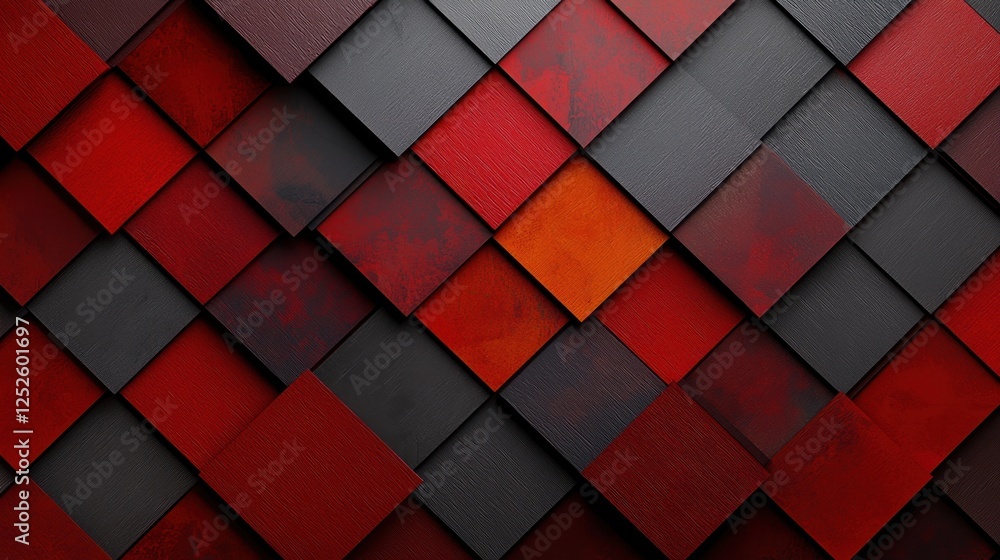 Aufkleber a red and black patterned background with squares of red and black