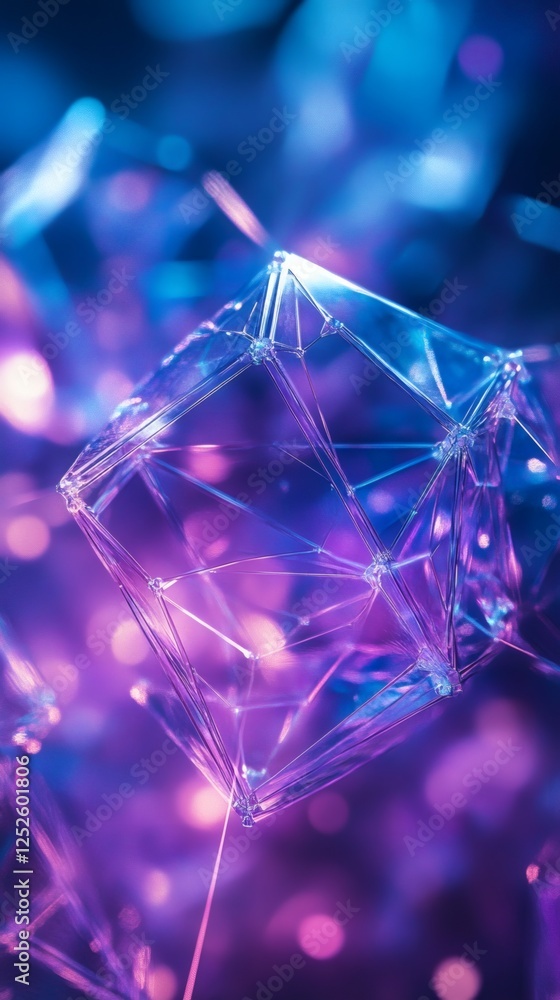 Poster abstract 3d render a web of purple and blue geometric forms suspended in space the shapes are interc