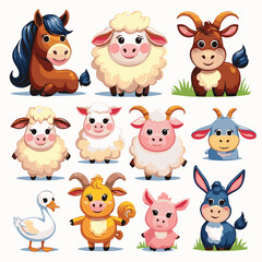 Fototapeta premium Cartoon Animal Sticker Packs, Cute Stickers for Animal Lovers , Kawaii Animals, Assorted Waterbottle Sticker Packs, Cute Pet Squad Cute Animal Sticker Pack 