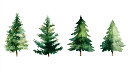 Watercolor Christmas trees, winter, forest, holiday design, greeting card