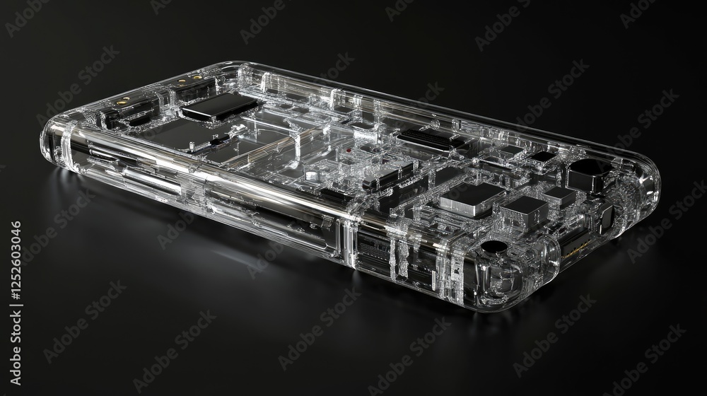 Poster A sleek, transparent device with visible internal components, representing the future of technology with advanced features and sophisticated design