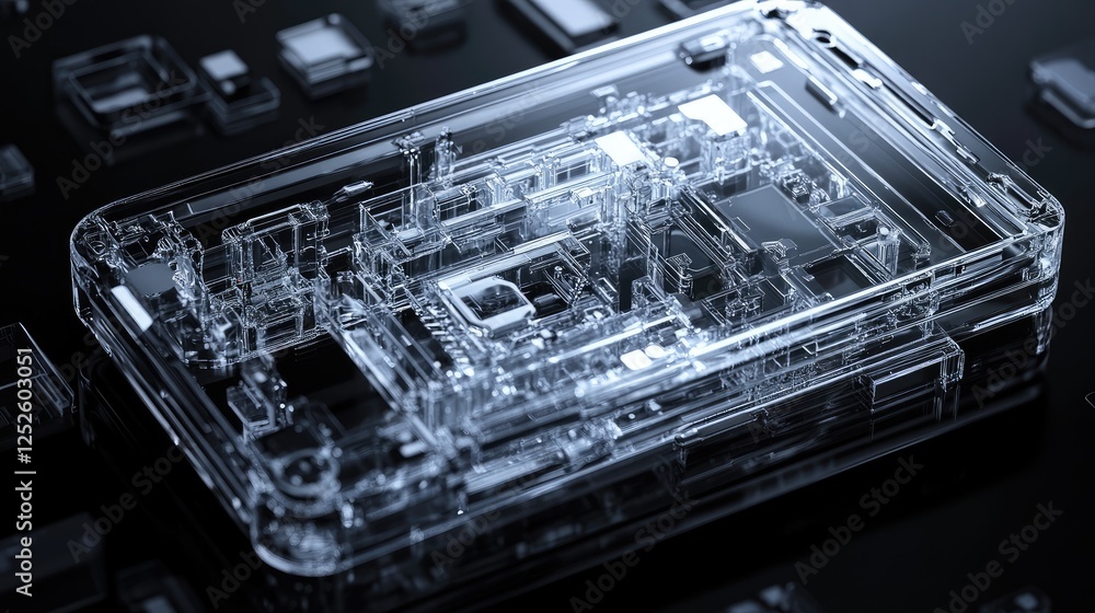 Aufkleber A sleek, transparent device with visible internal components, representing the future of technology with advanced features and sophisticated design