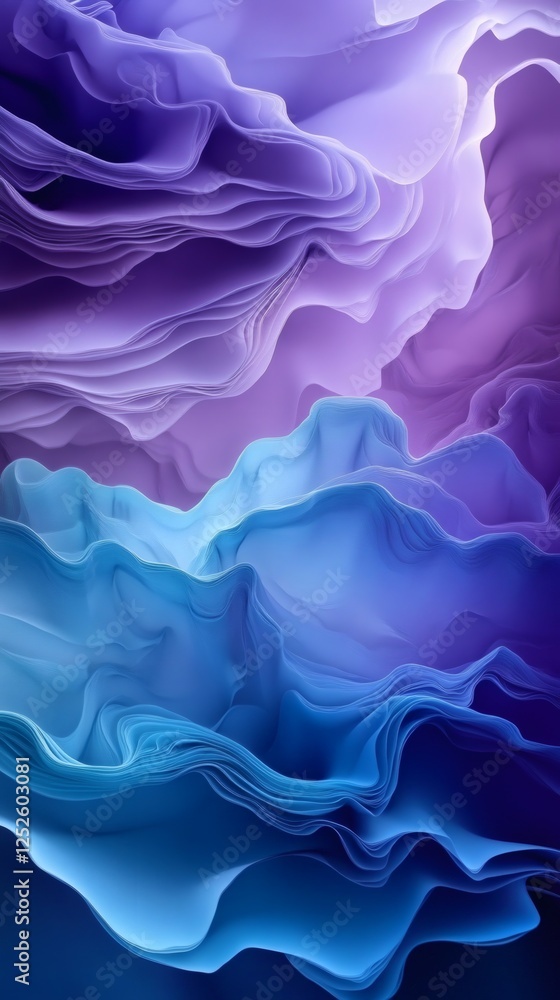 Poster abstract 3d wallpaper layers of soft translucent waves flowing across the screen vibrant blues and p