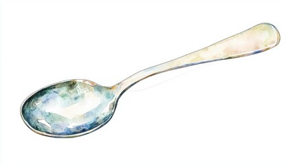 a ceramic spoon set, elegant dining accessory, watercolor , pastel, isolated on white background