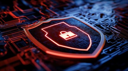 Cyber Security Shield Digital Protection on Circuit Board