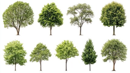 Ten diverse trees isolated on white; design elements
