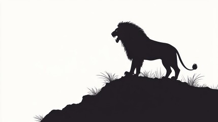 Obraz premium Majestic lion silhouette on hilltop, savanna background, wildlife, power