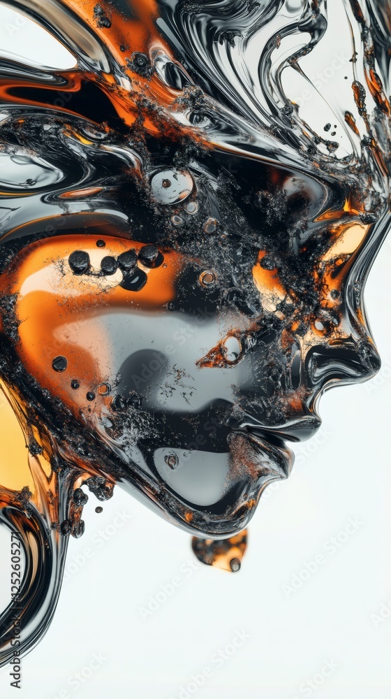 Poster abstract art design molten liquid shapes and stiff structures merging in an eyecatching 3d illustrat