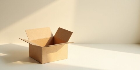 A Partially Opened Cardboard Box in Soft Sunlight, Ready for Packaging and Delivery