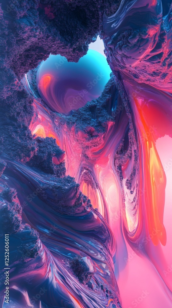 Poster abstract art design molten liquid shapes and stiff structures merging in an eyecatching 3d illustrat