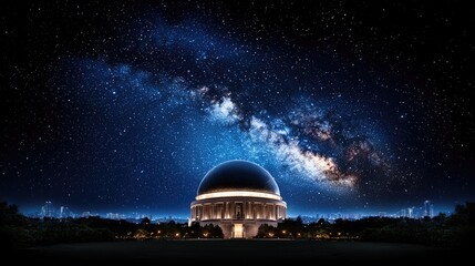 Obraz premium Night sky, observatory, Milky Way, city skyline, astronomy