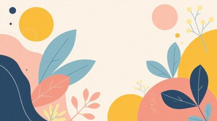 A Pastel Floral Design Featuring Abstract Shapes and Botanical Elements for Modern Backgrounds
