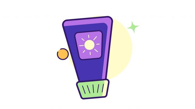 Animated sunscreen bottle with sparkling effects, ideal for skincare, sun protection, and health-related content in 4K resolution with alpha channel