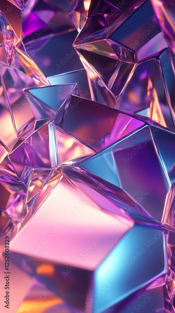 Poster abstract 3d background with crystalline structures floating in space sharp edges and translucent tex