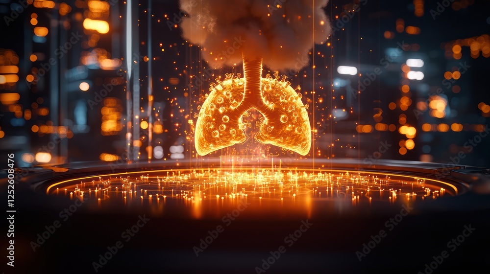 Poster glowing lungs in a futuristic setting resembling science and technology concepts for healthcare and 