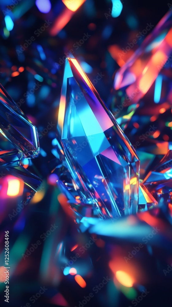 Poster abstract 3d background with crystalline structures floating in space sharp edges and translucent tex