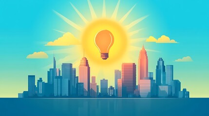 Fototapeta premium Bright Idea Illuminates Cityscape Skyline