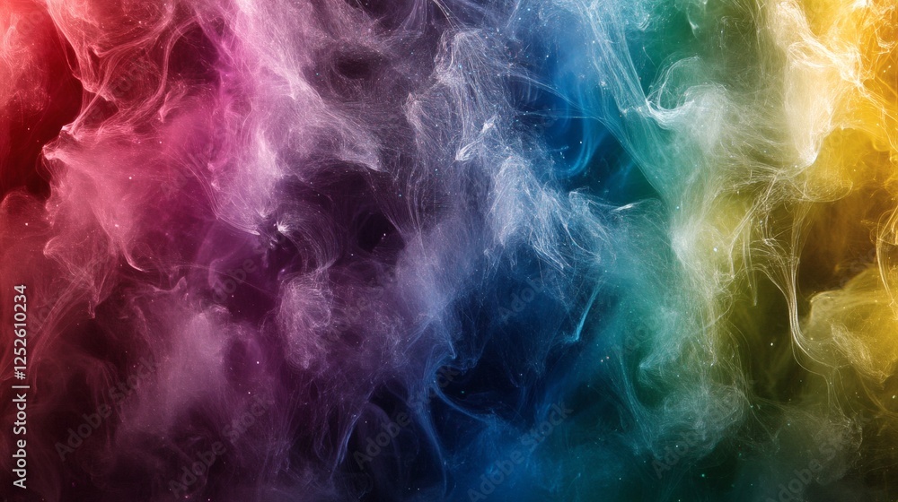 Fototapete abstract composition with ten separate colors of dust and smoke particles forming intricate weblike 