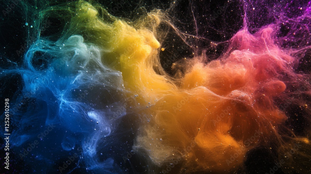 Fototapete abstract composition with ten separate colors of dust and smoke particles forming intricate weblike 
