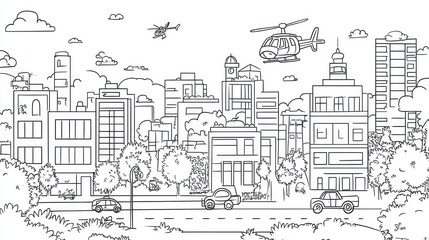 Fototapeta premium Cityscape helicopters rescue urban buildings