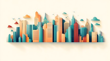 Stylized Cityscape Skyline Illustration Featuring Modern Buildings
