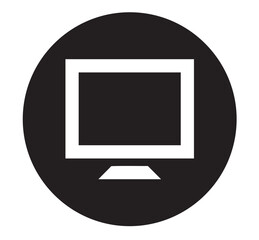 Black computer monitor vector icon.