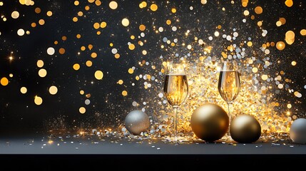 Elegant Sparkling Celebration Background With Champagne Glasses And Golden Balls