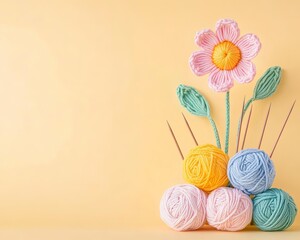 Yarn Flower Art with Knitting Needles – Pastel Handmade Craft Inspiration handmade fiber art knitted floral design woolen flower DIY creative knitting aesthetic pastel crochet inspiration
