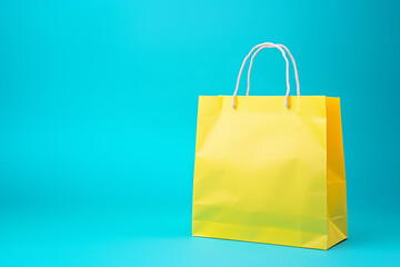 Yellow paper shopping bags, blue background