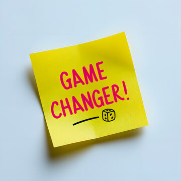 Game Changer! message written on yellow sticky note post blue background