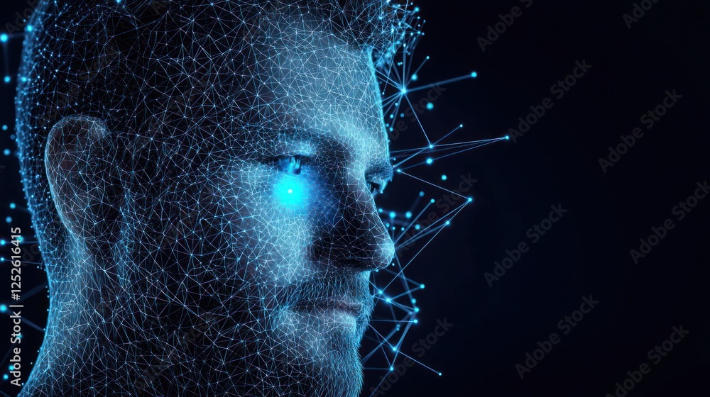 Poster digital profile of man with light dots and lines