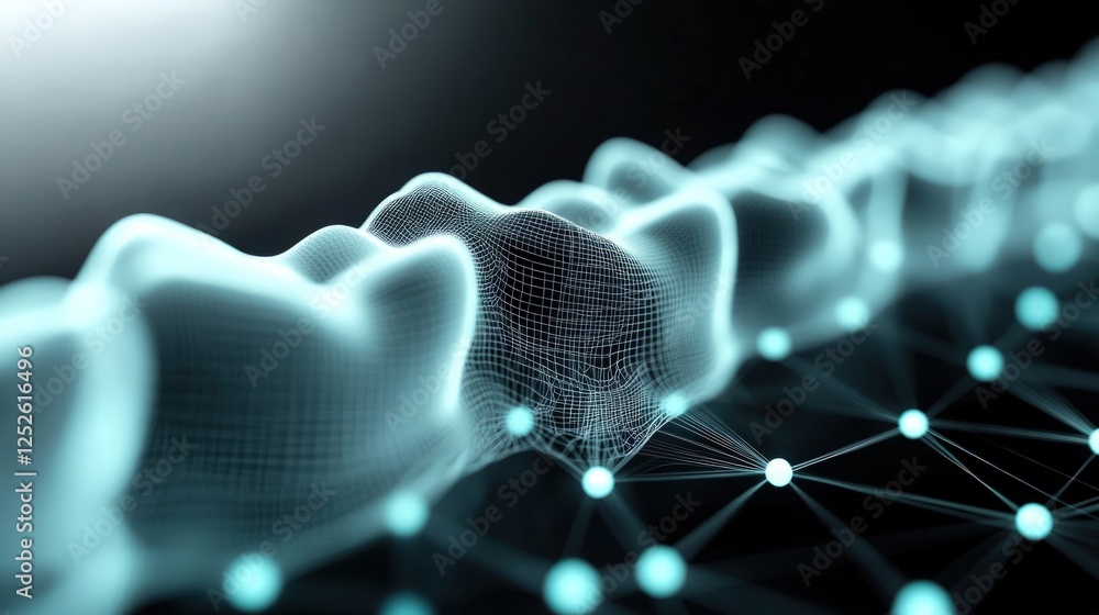 Poster networked data nodes glowing, abstract background
