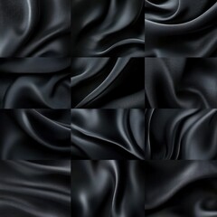 Black silk fabric texture collage; design background