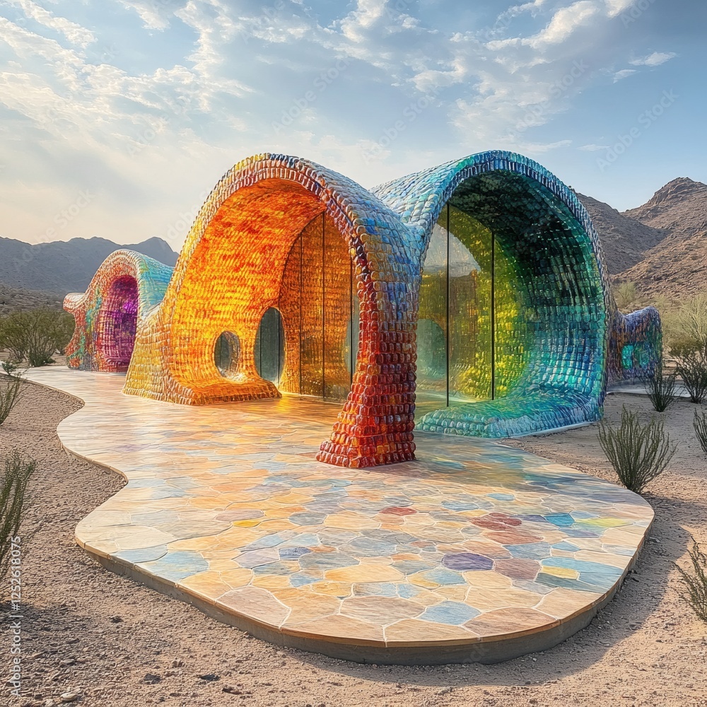 Aufkleber ecofriendly house built entirely from various sizes of plastic bottles with clear bottles forming in