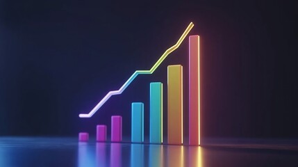 Colorful Neon Growth Chart on Reflective Surface
