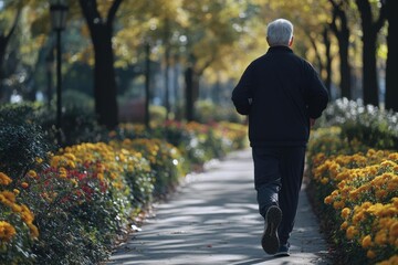 Obraz premium Senior Man Running In Autumn Park