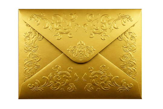 Shiny gold envelope with a luxurious design, isolated on a transparent background in PNG format 