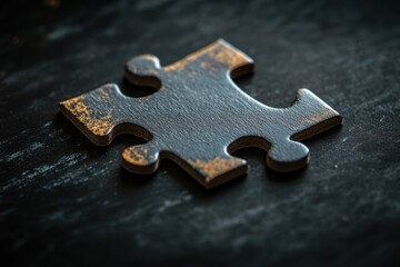 Fototapeta premium Single puzzle piece rests on a dark textured surface