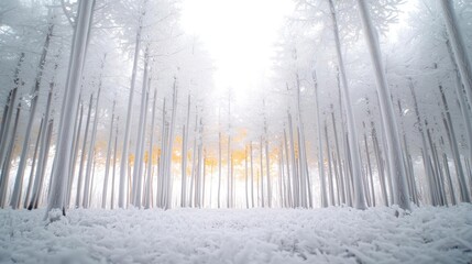 Naklejka premium Snowy Forest Path With Golden Sunlight