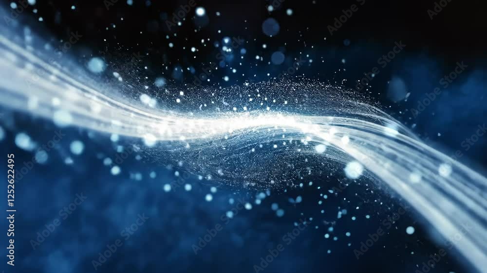 Poster dynamic blue abstract background features glowing particles and flowing lines in an artistic represe