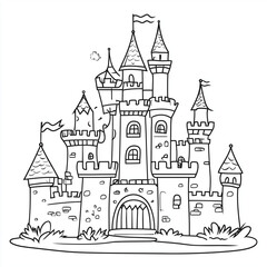 Fototapeta premium Fairytale medieval church illustration in the morning