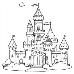 Fototapeta premium Fairytale medieval church illustration in the morning