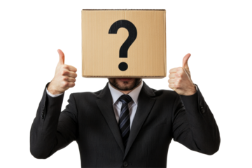 Isolated Anonymous Business Man with Box Head and Thumbs Up Gesture